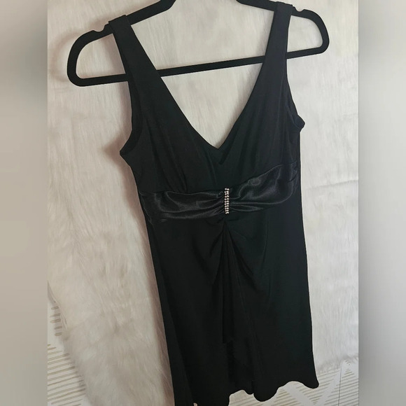 Jessica Satin Black Jeweled Waist Little Black Dress - Picture 2 of 7